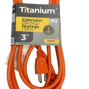 Extensión eléctrica naranja TITANIUM de 3 metros con toma polarizada y cable de alta visibilidad para uso en hogar y exterior